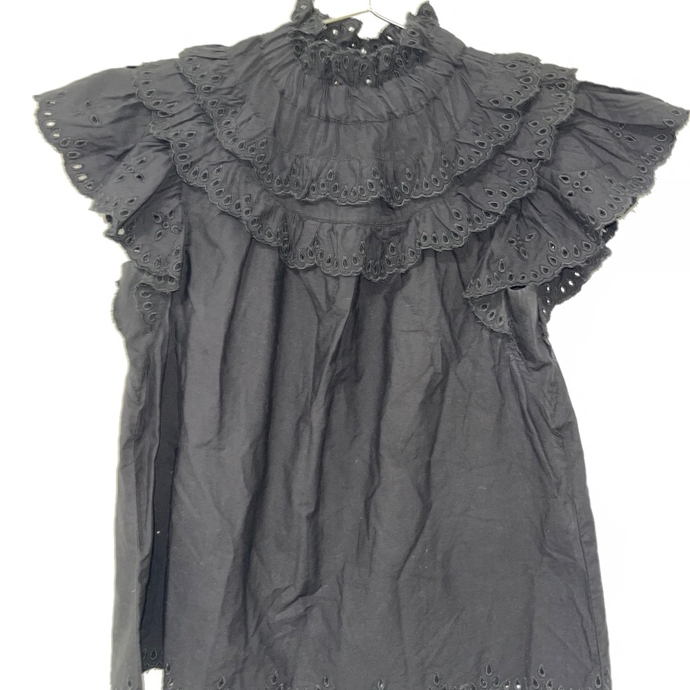 SEA Aurelie Eyelet Ruffle Tank Black Color Size: XS - Picture 6 of 10